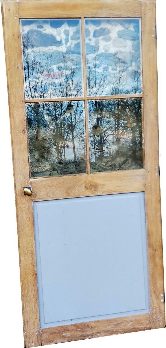 Porte vitrée ancienne en chêne Epoque XVIIIème - 4 carreaux - 1/2-photo-4