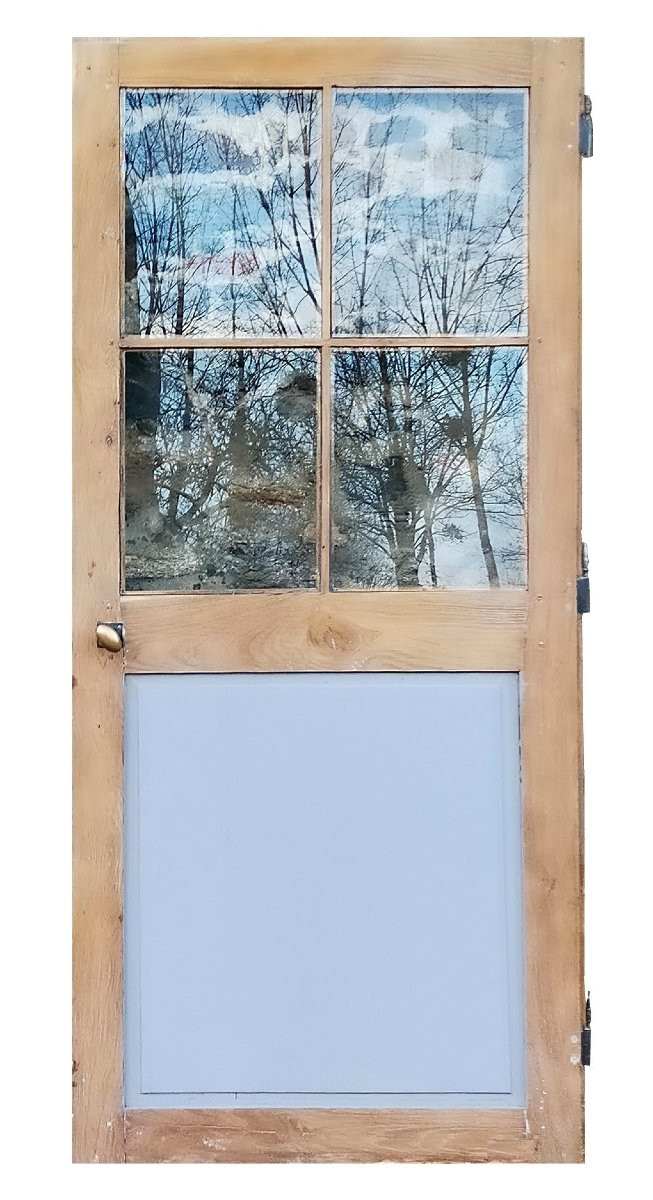 Porte vitrée ancienne en chêne Epoque XVIIIème - 4 carreaux - 1/2-photo-1