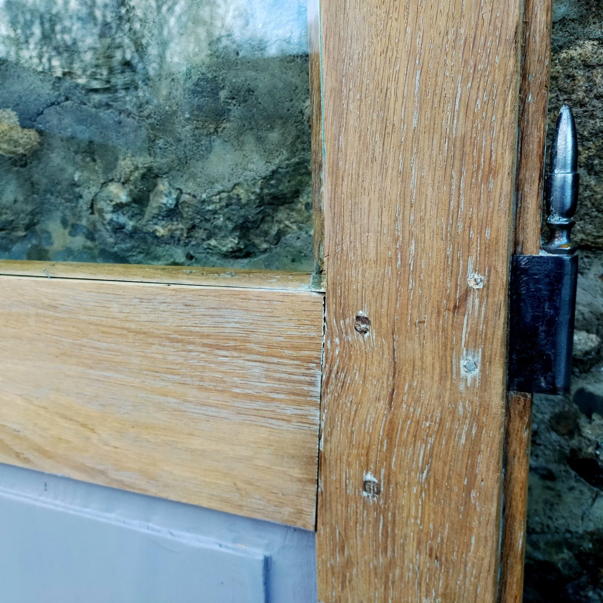 Porte vitrée ancienne en chêne Epoque XVIIIème - 4 carreaux - 1/2-photo-3