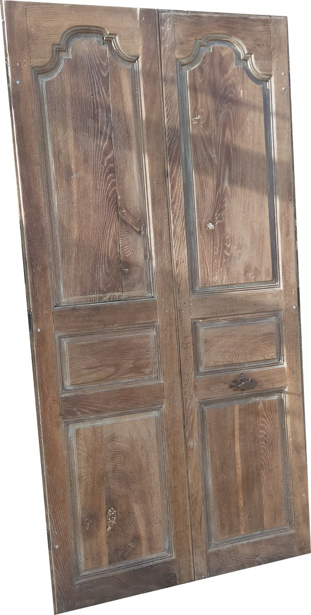 Deux Doubles Portes Anciennes d'Epoque XVIIIème en Chêne Boiserie-photo-3