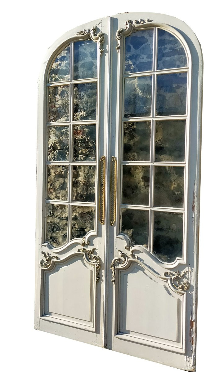 Deux paires de portes vitrées cintrées anciennes décoratives-photo-3
