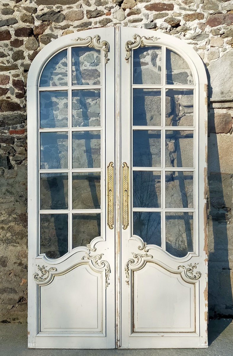 Deux paires de portes vitrées cintrées anciennes décoratives-photo-4