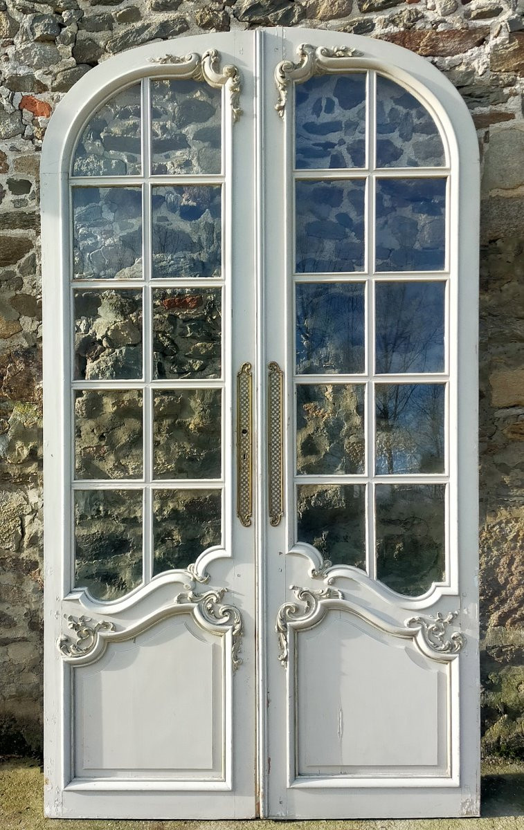 Deux paires de portes vitrées cintrées anciennes décoratives-photo-3