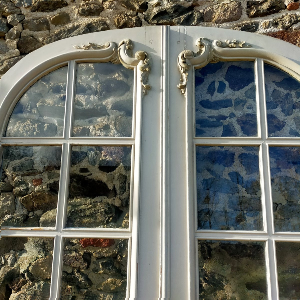 Deux paires de portes vitrées cintrées anciennes décoratives-photo-5