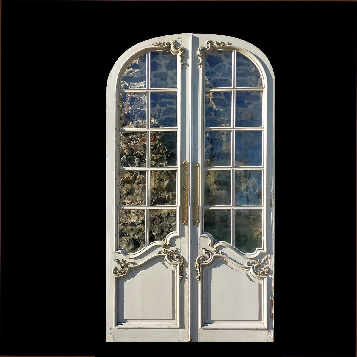 Deux paires de portes vitrées cintrées anciennes décoratives