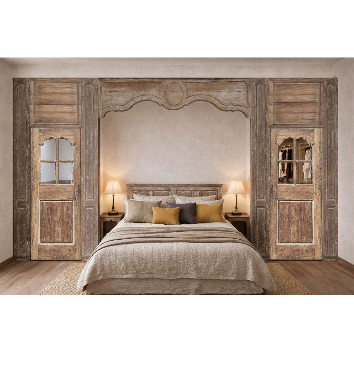 Boiserie D’alcôve  D’époque XVIIIème Portes Vitrées Anciennes-photo-2