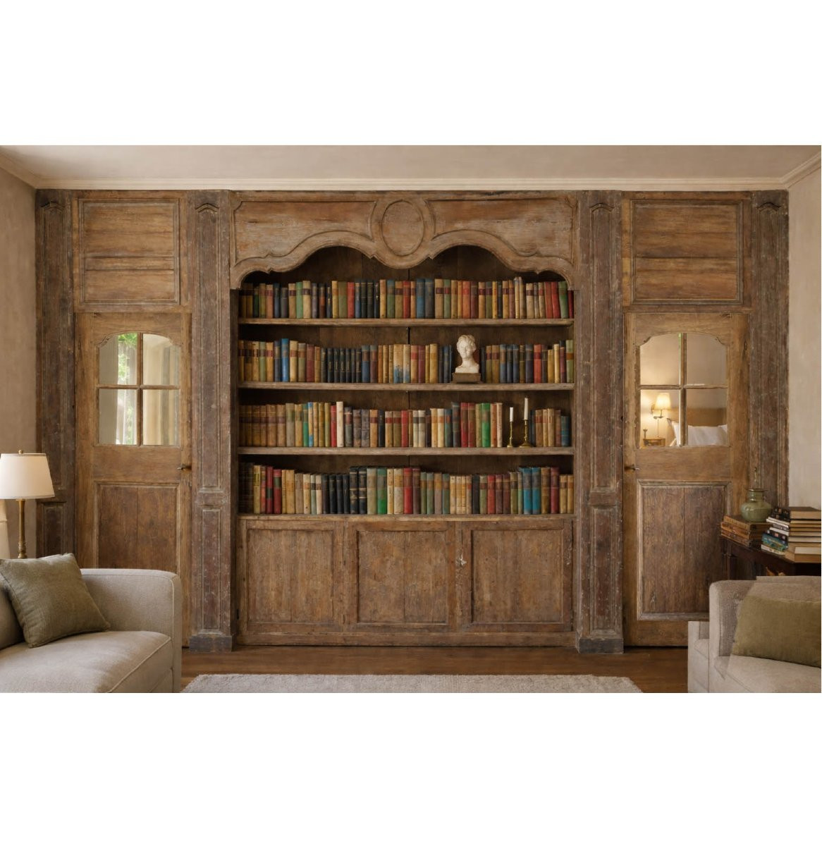 Boiserie D’alcôve  D’époque XVIIIème Portes Vitrées Anciennes-photo-4