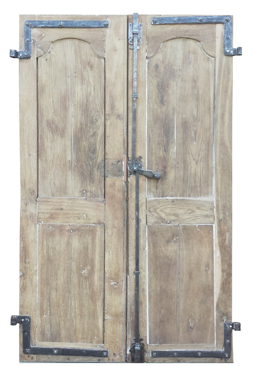 Double porte d'entrée ancienne d'époque XVIIIème en chêne-photo-2