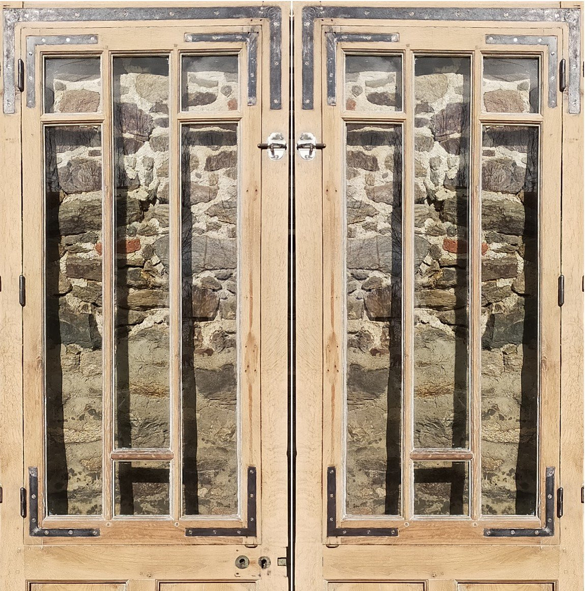 Double porte vitrée ancienne en chêne 6 carreaux-photo-2