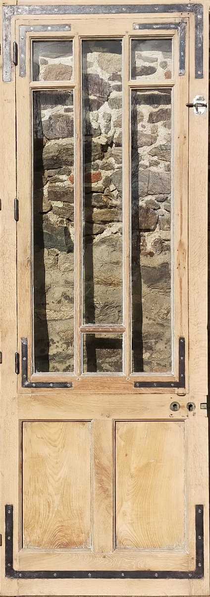 Double porte vitrée ancienne en chêne 6 carreaux-photo-3