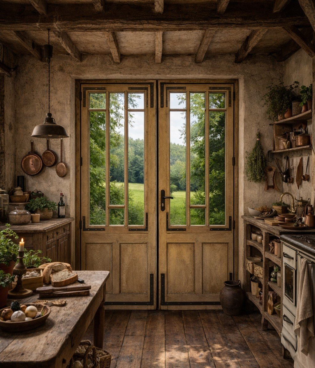 Antique Double-glazed Oak Door With 6 Panes-photo-1