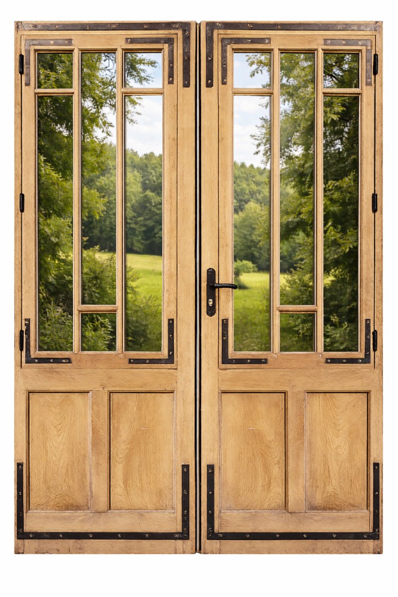 Antique Double-glazed Oak Door With 6 Panes-photo-2
