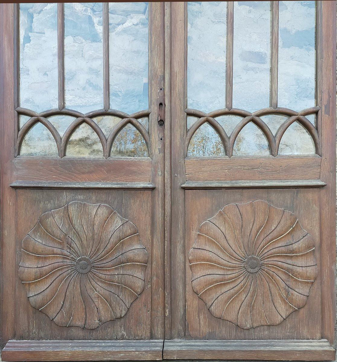 Doubles portes et Imposte vitrées en chêne portes anciennes gothique-photo-4