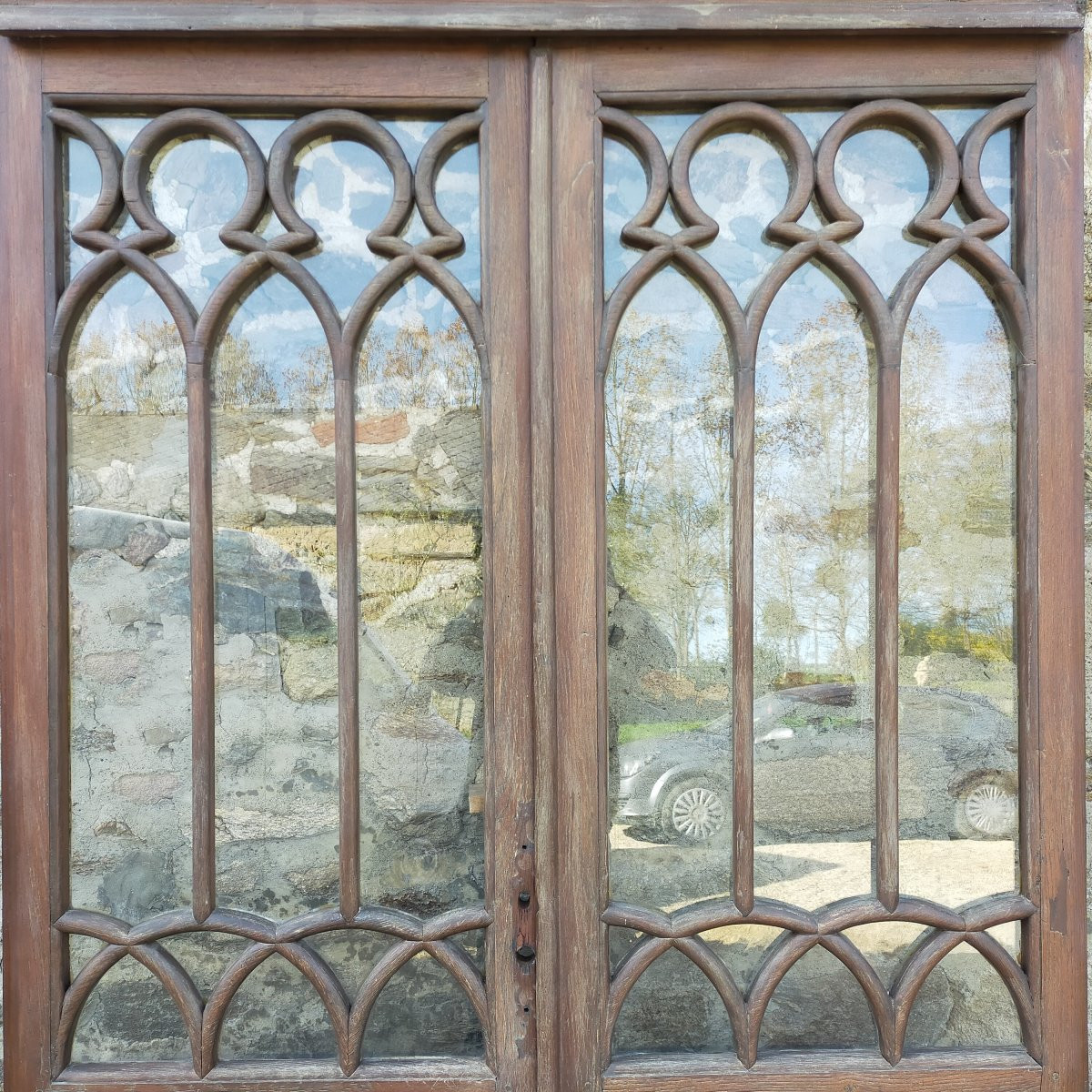 Doubles portes et Imposte vitrées en chêne portes anciennes gothique-photo-2