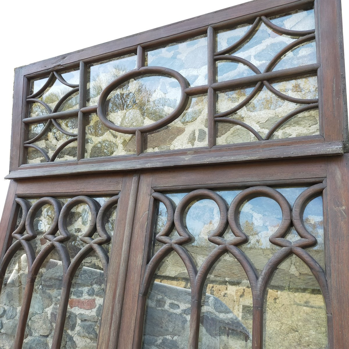 Doubles portes et Imposte vitrées en chêne portes anciennes gothique-photo-3