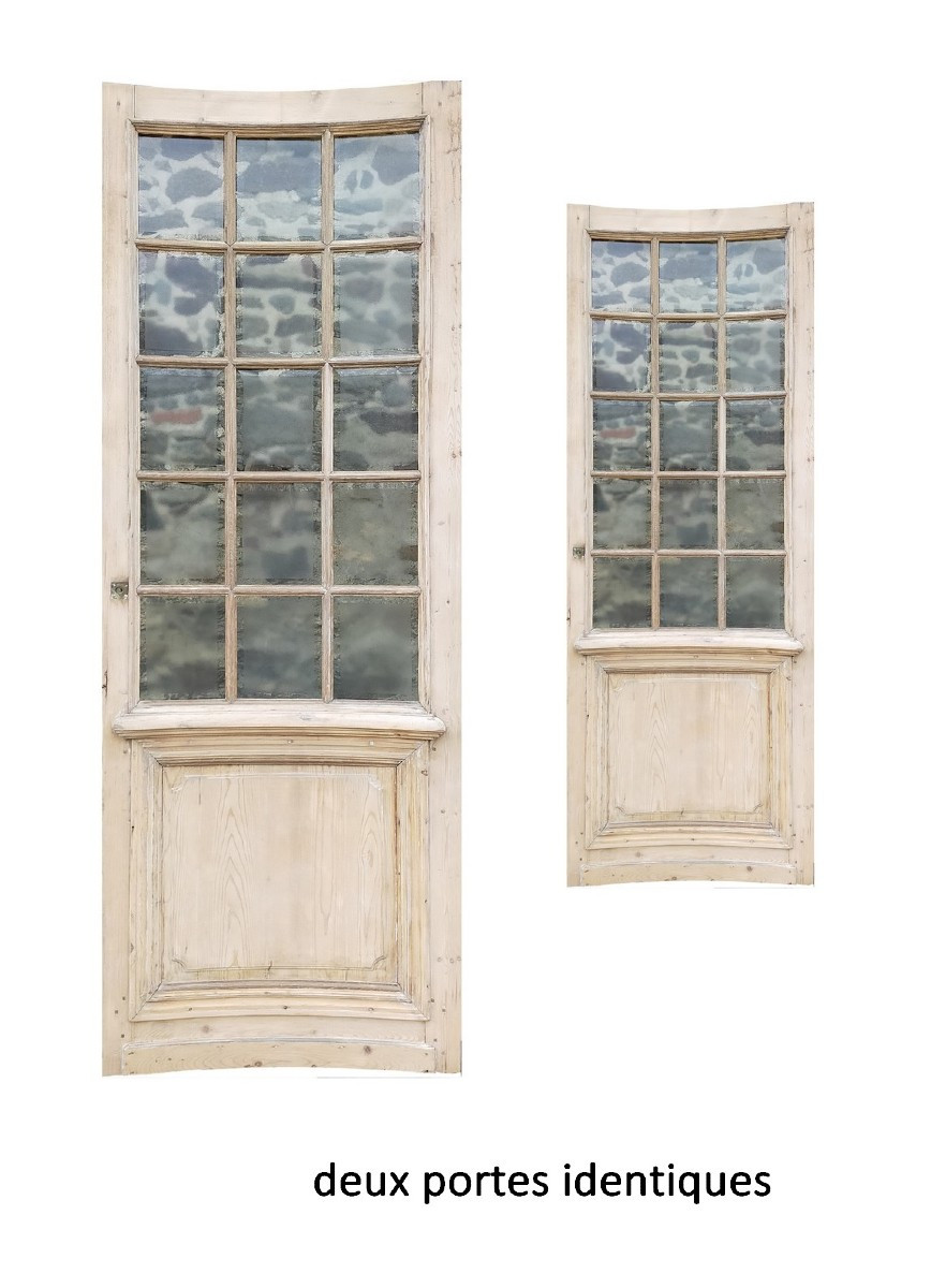 Two 19th Century Antique Curved Doors, Opaque Glass-photo-2