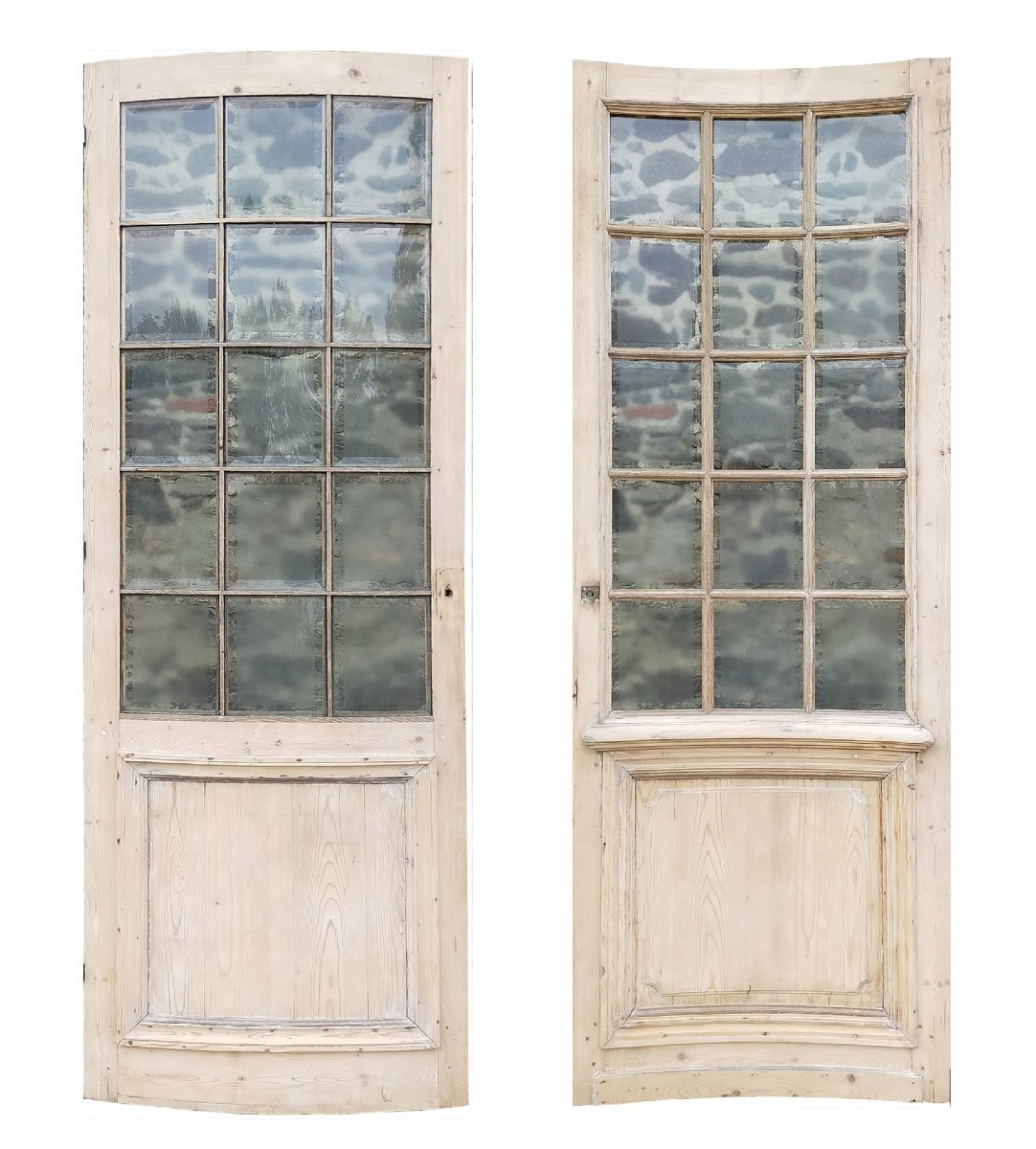 Deux portes anciennes vitrées XIXème incurvées verres opaques et biseautés-photo-3