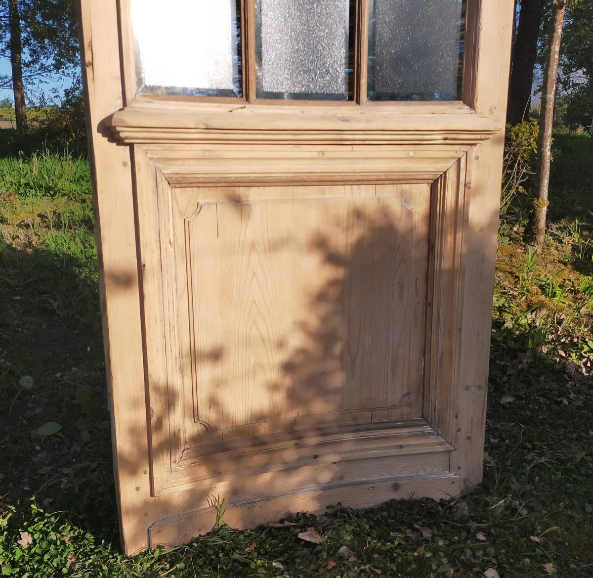 Deux portes anciennes vitrées XIXème incurvées verres opaques et biseautés-photo-1
