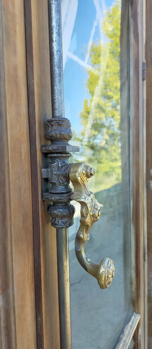 Anciennes Fenêtres Cintrées XIXème Superbe Crémone Espagnolette Porte Bibliothèque Vitrine-photo-3