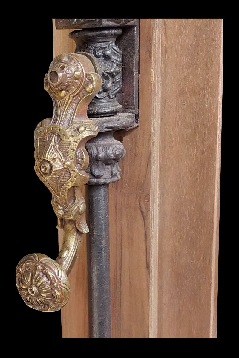 Anciennes Fenêtres Cintrées XIXème Superbe Crémone Espagnolette Porte Bibliothèque Vitrine-photo-5