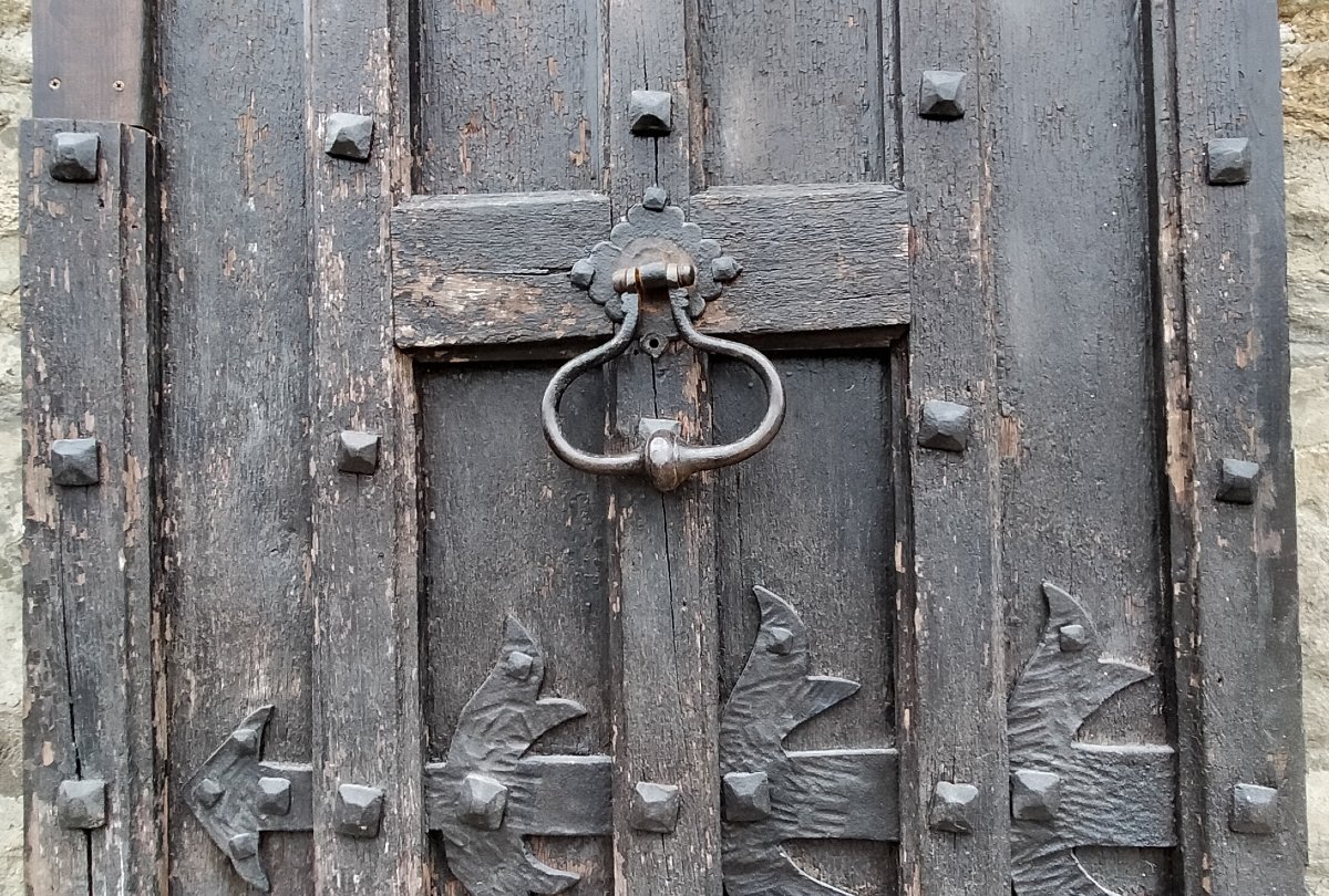 Porte d'Entrée Ancienne En Chêne Et Ses Ferronneries-photo-2