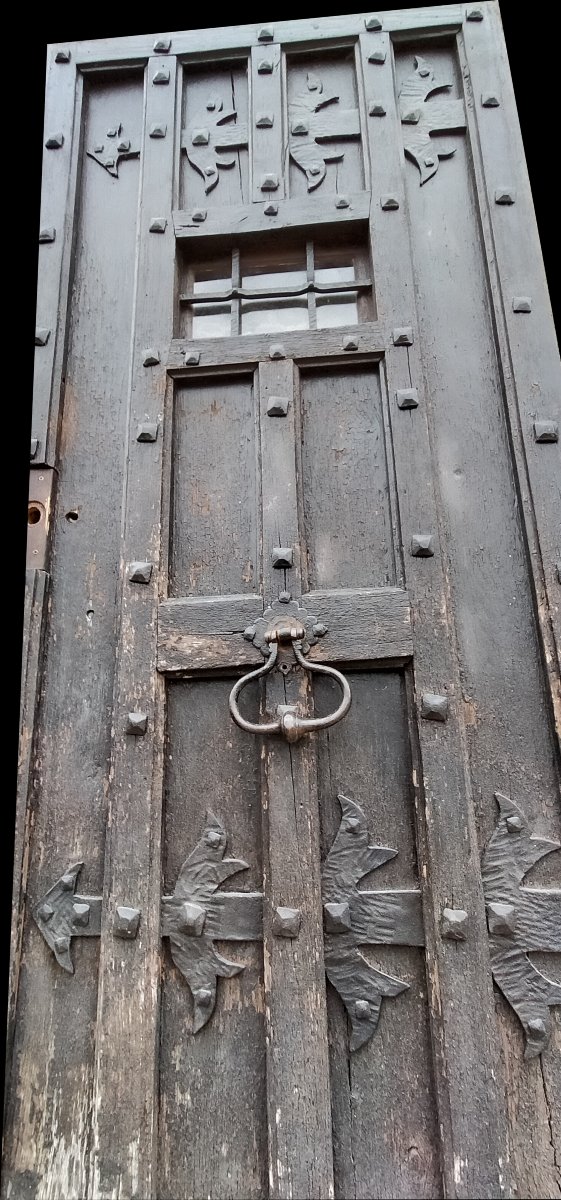 Porte d'Entrée Ancienne En Chêne Et Ses Ferronneries-photo-4