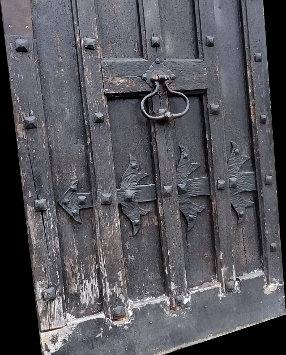 Porte d'Entrée Ancienne En Chêne Et Ses Ferronneries-photo-2