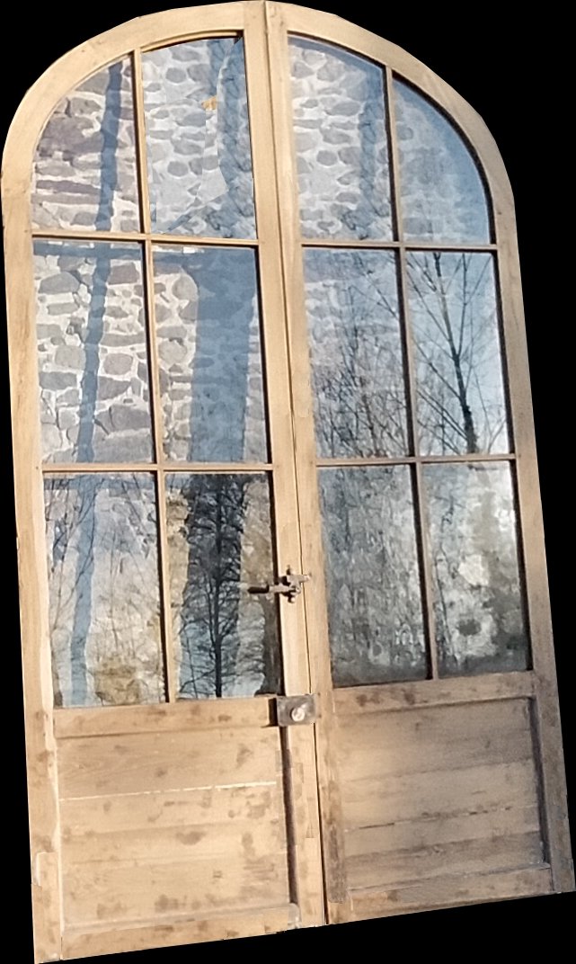 Three Large (328 Cm) And Wide (202 Cm) Antique Oak Orangery French Doors 