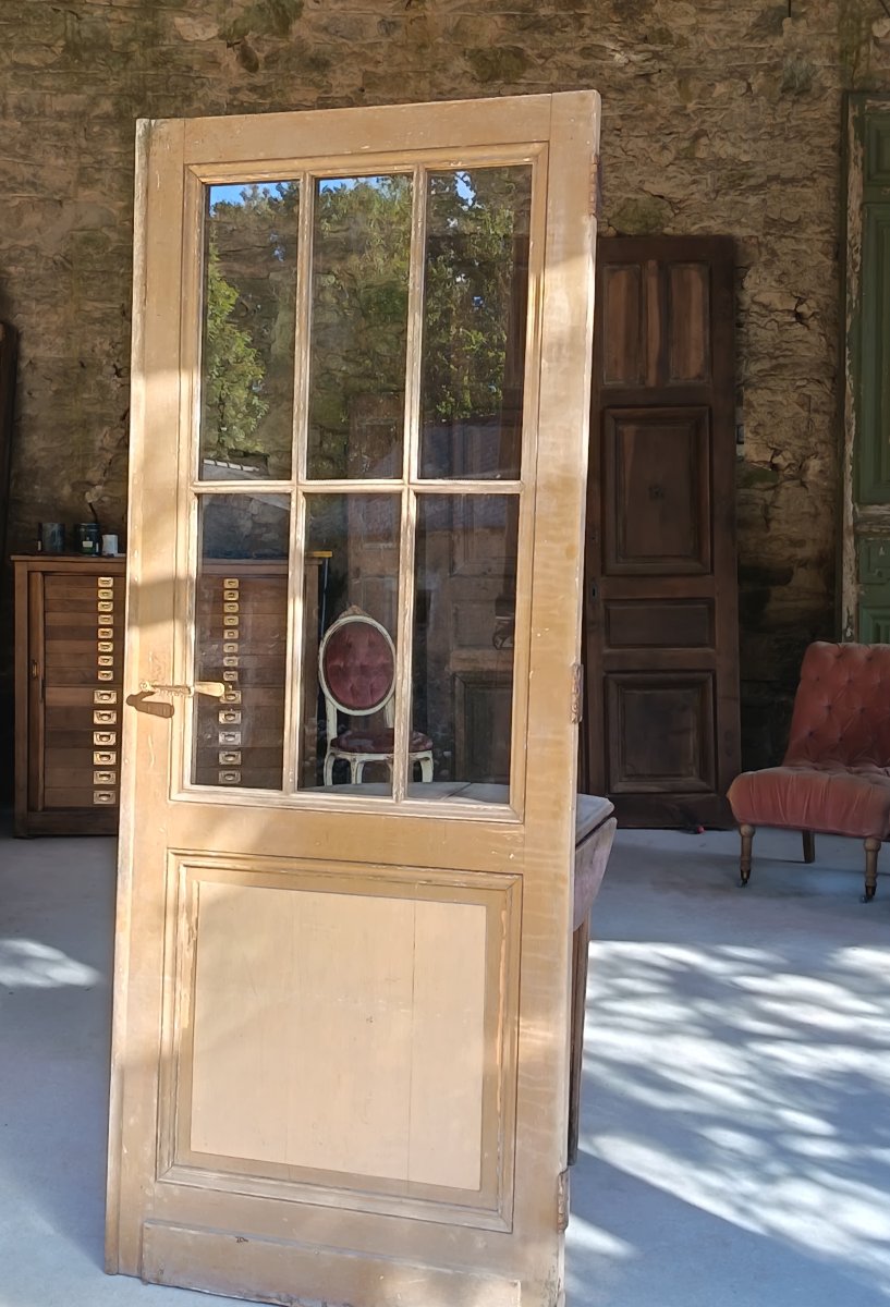 Porte vitrée ancienne fin XIXème  à 6 carreaux