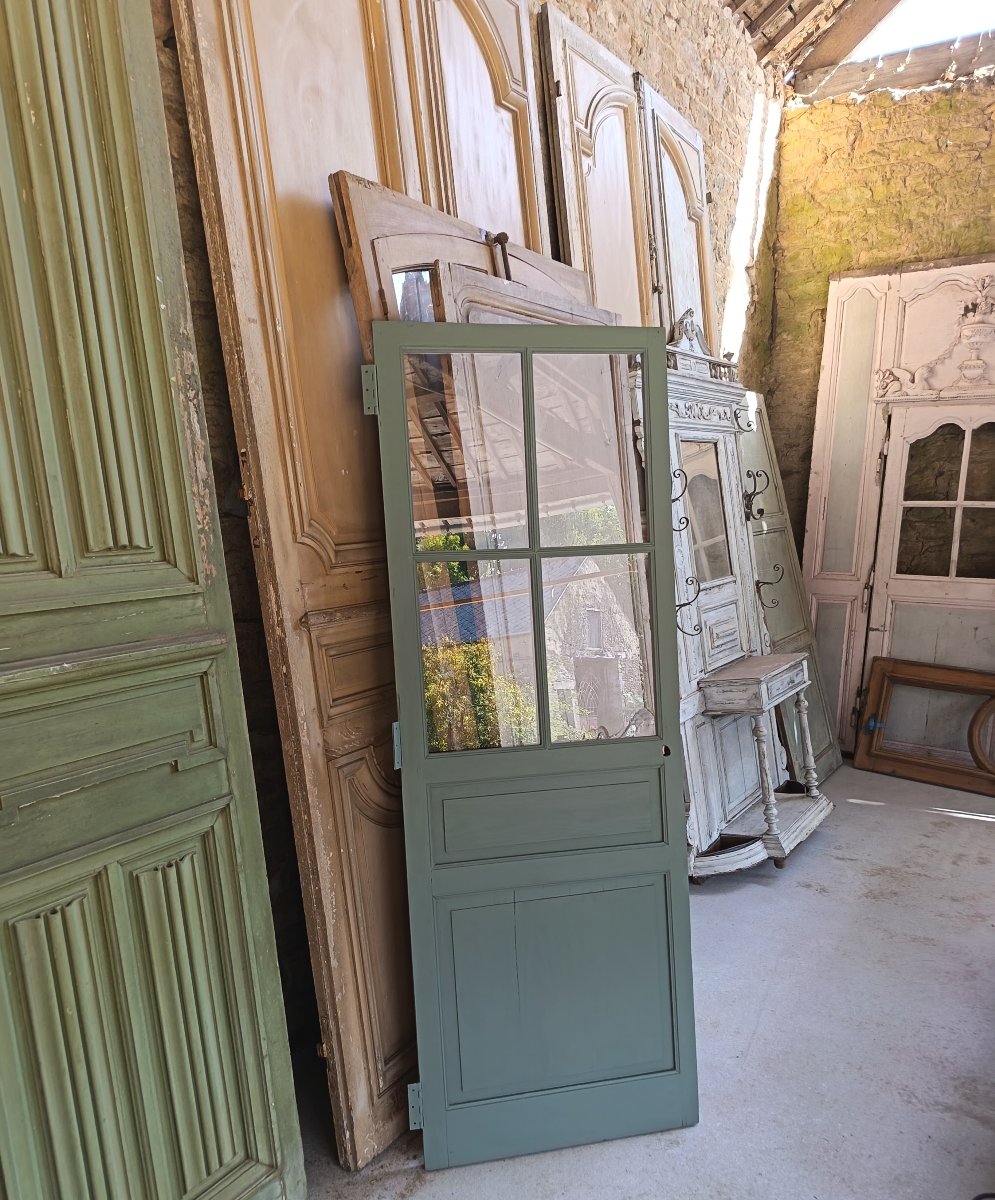 porte ancienne vitrée à 4 carreaux, serrure et clé