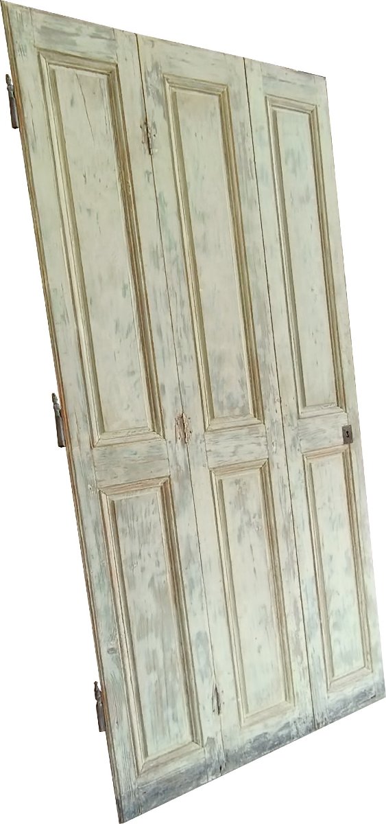 Two Sets Of Three 18th-century Period Cabinet Doors With Wood Paneling, For A Total Of 6 Panels-photo-2