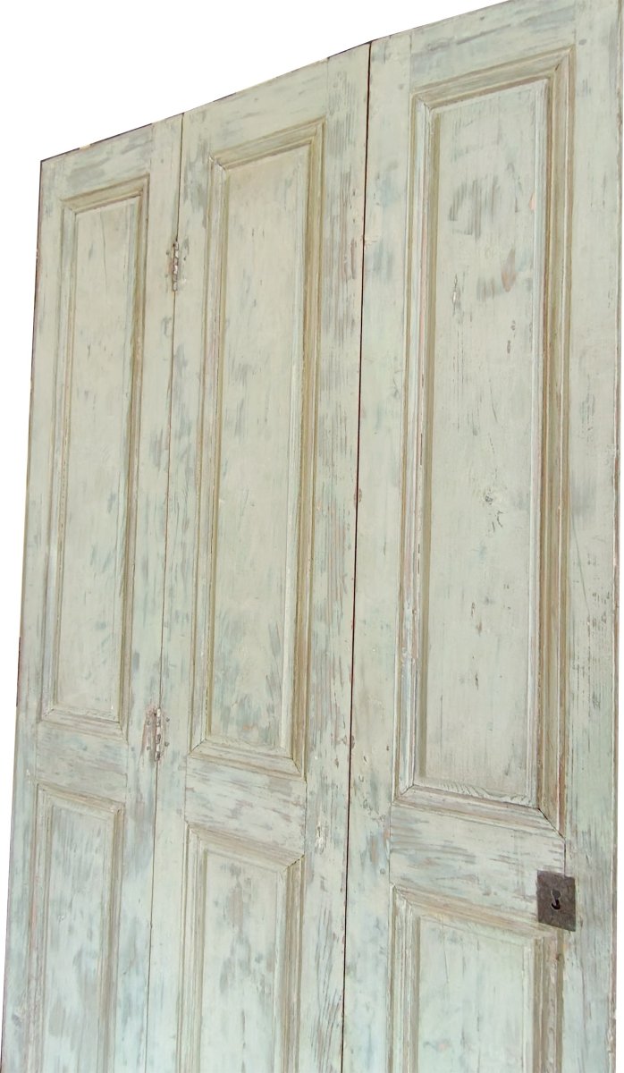 Two Sets Of Three 18th-century Period Cabinet Doors With Wood Paneling, For A Total Of 6 Panels-photo-3