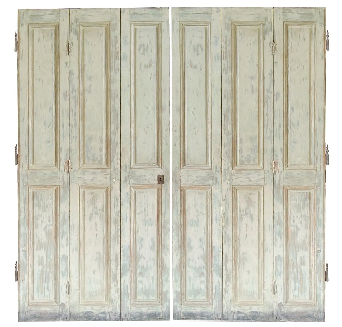 Two Sets Of Three 18th-century Period Cabinet Doors With Wood Paneling, For A Total Of 6 Panels