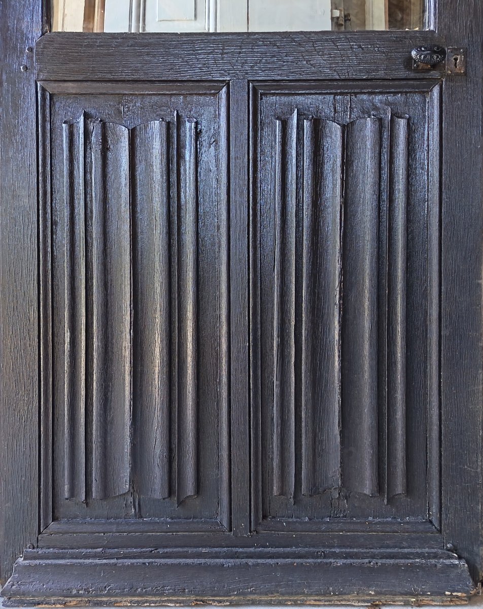 Porte vitrée ancienne à plis de serviette en chêne-photo-2