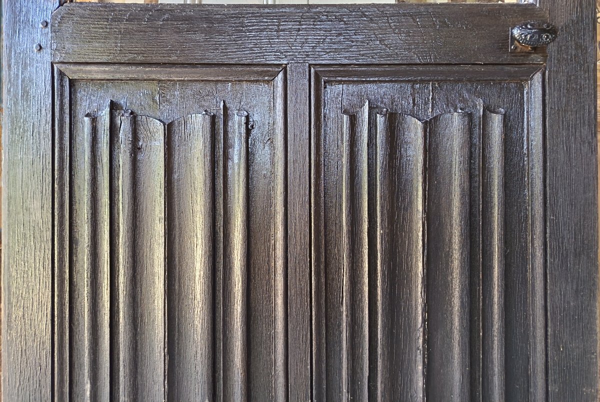 Porte vitrée ancienne à plis de serviette en chêne-photo-3