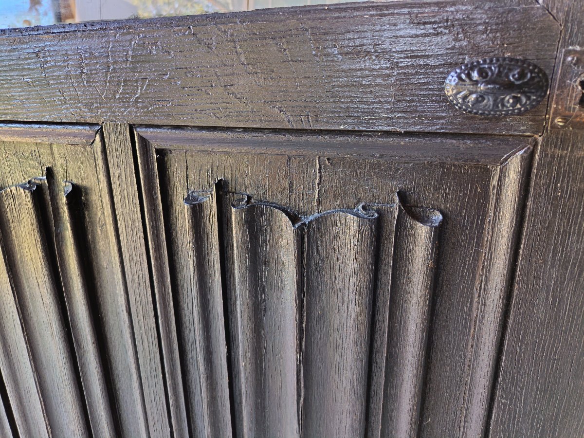 Porte vitrée ancienne à plis de serviette en chêne-photo-4