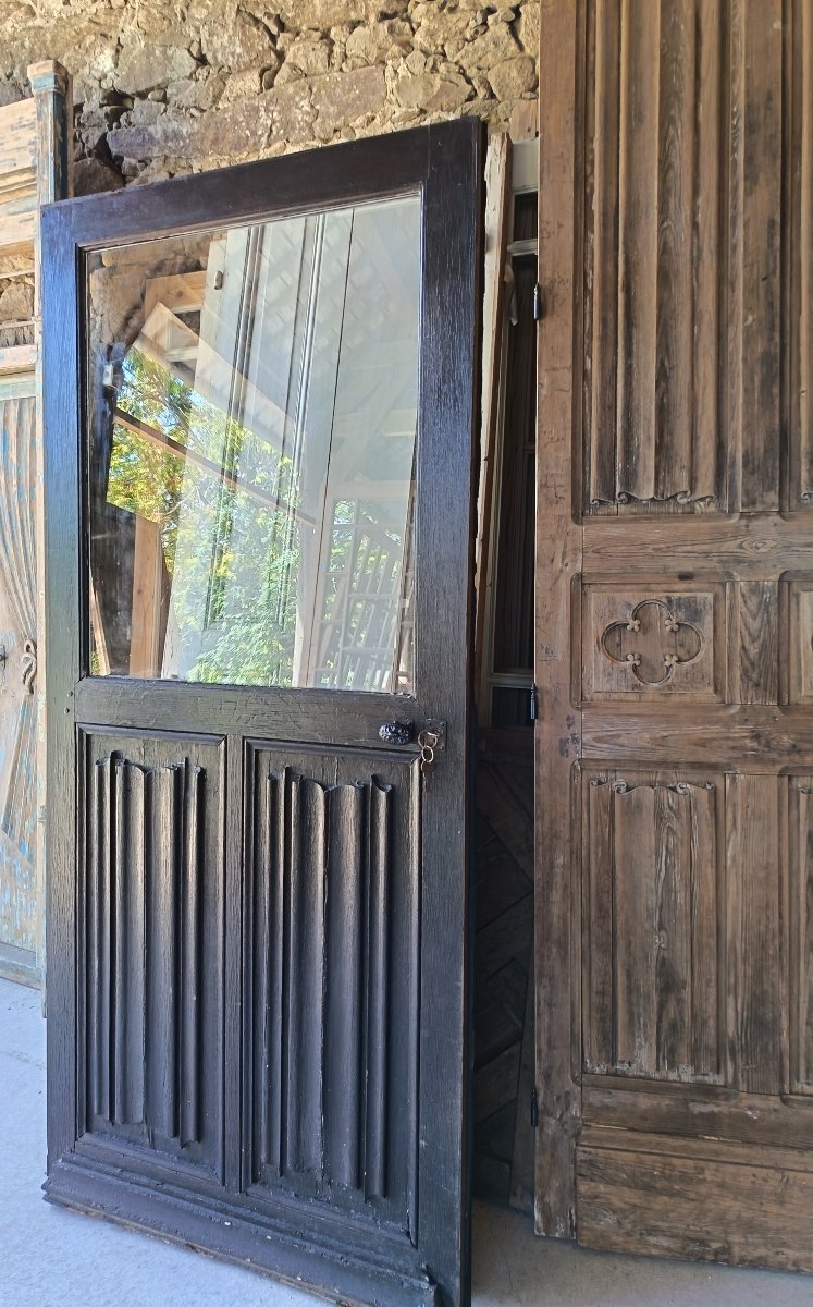 Porte vitrée ancienne à plis de serviette en chêne-photo-1