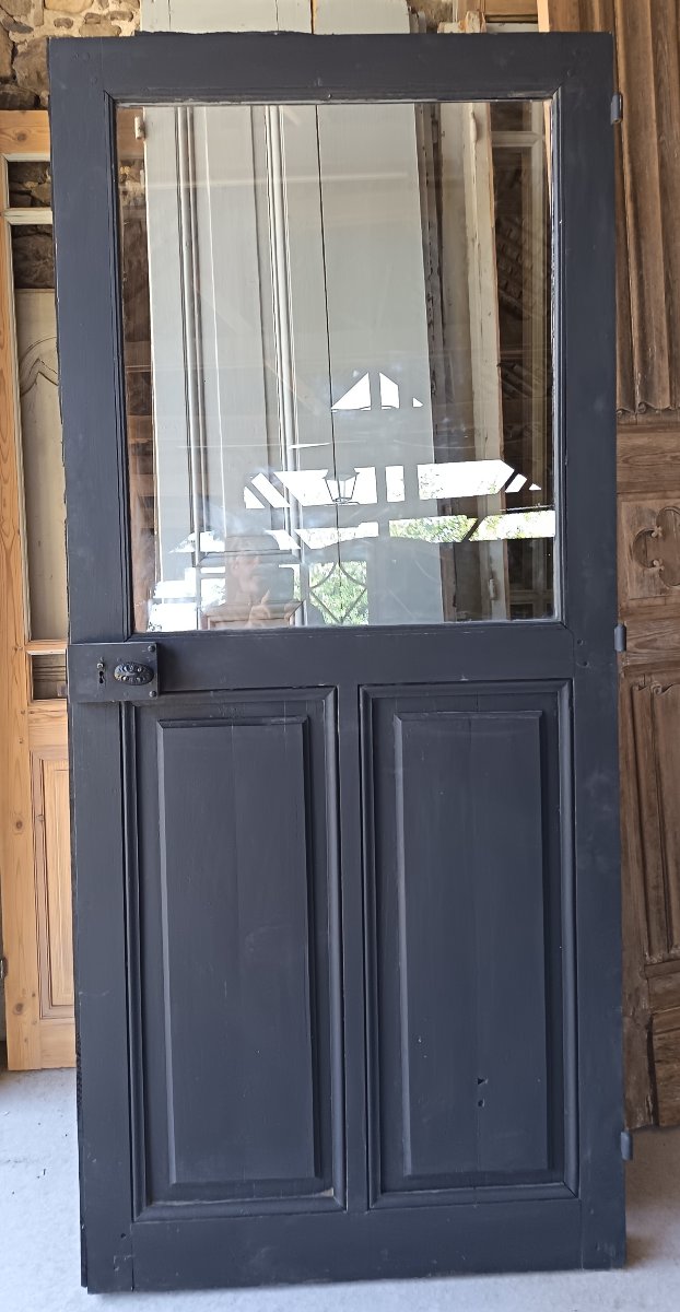 Porte vitrée ancienne à plis de serviette en chêne-photo-2