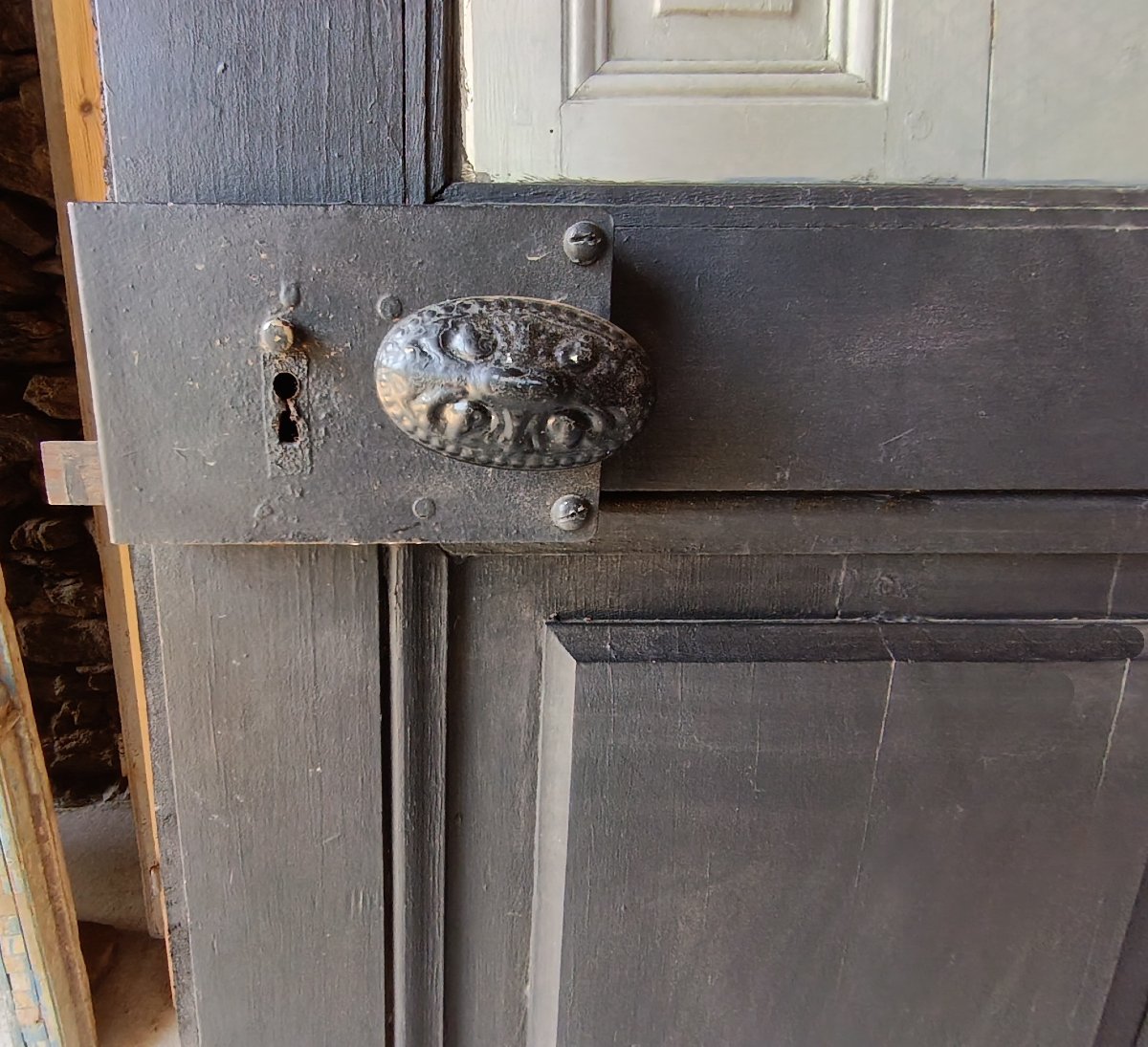 Porte vitrée ancienne à plis de serviette en chêne-photo-3