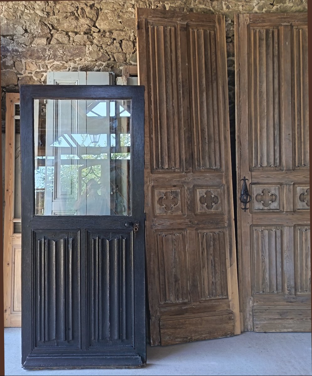 Porte vitrée ancienne à plis de serviette en chêne