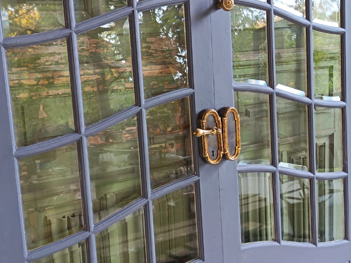 Antique Double Glass Door From The Late 19th Century With Its Original Ironwork-photo-1