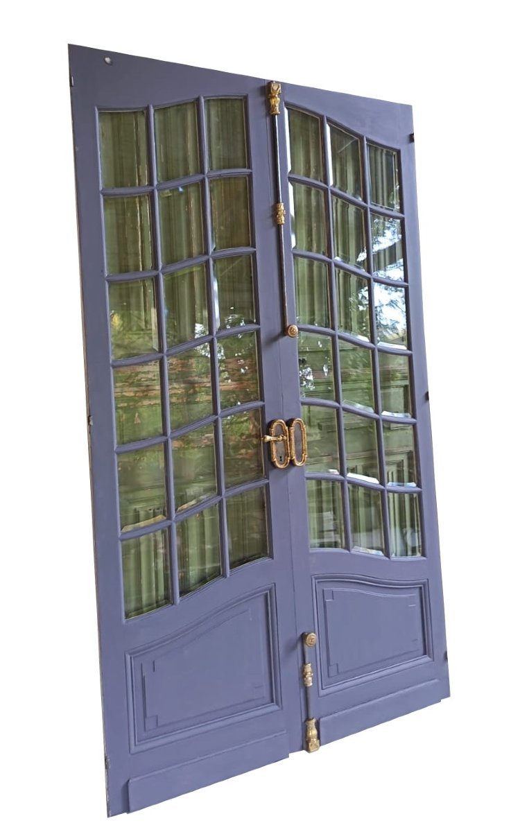 Antique Double Glass Door From The Late 19th Century With Its Original Ironwork-photo-2