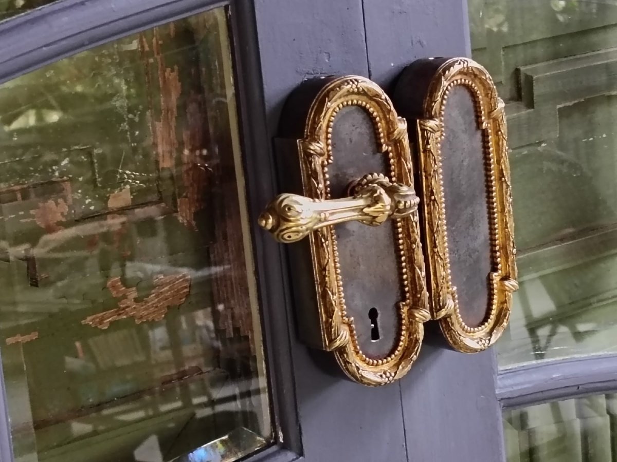 Antique Double Glass Door From The Late 19th Century With Its Original Ironwork-photo-3