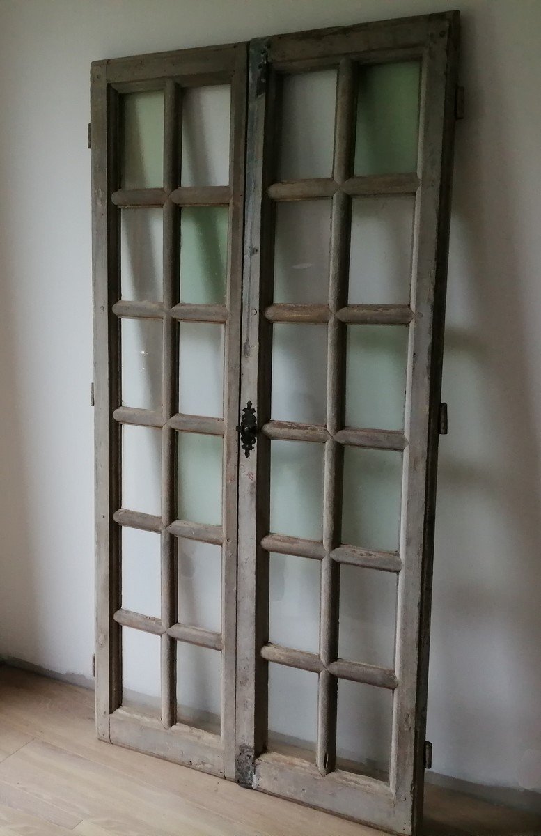 Fenêtre Ancienne En Chêne XVIIème Porte Vitrine Bibliothèque Portes-photo-1