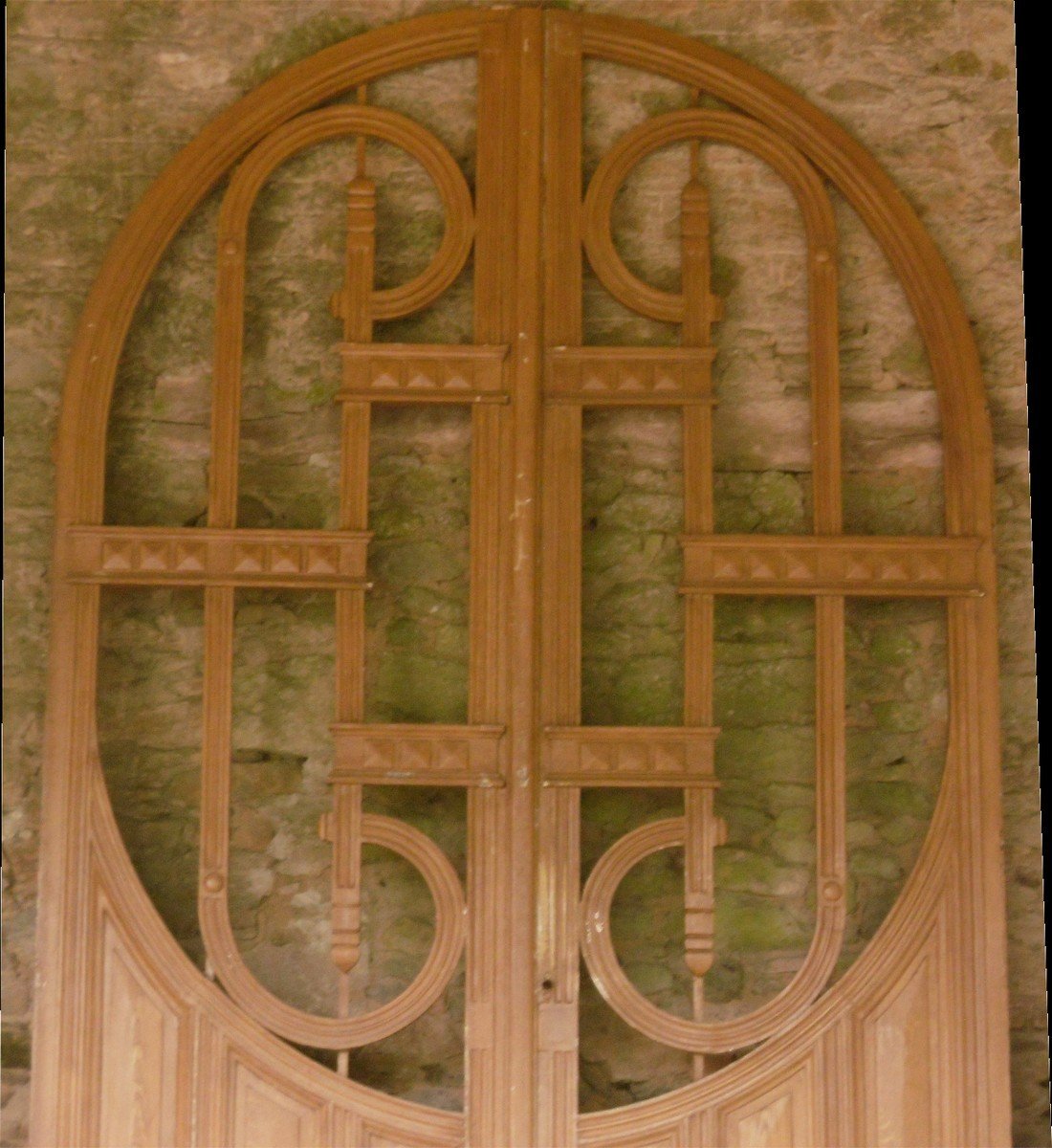Sold - Qty 3 Exceptional And Unique Large Double Doors Art Nouveau Period In Prestigious Oak Door-photo-3