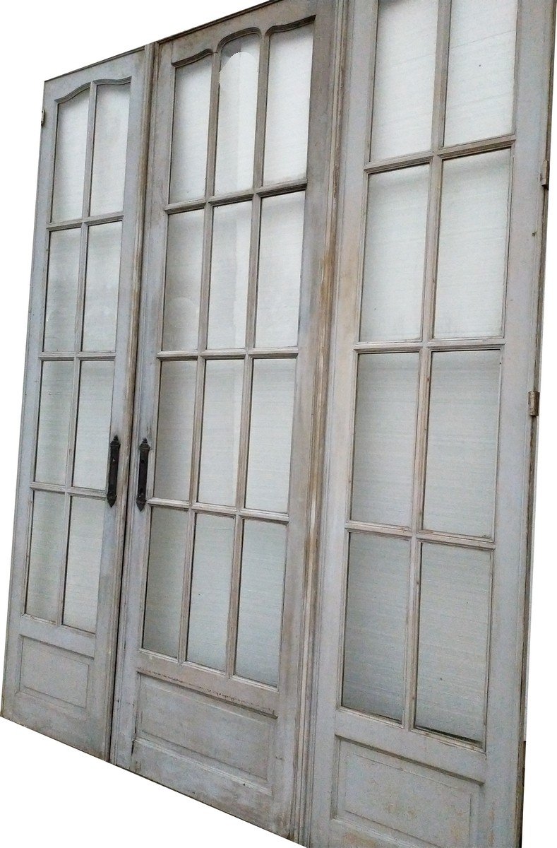 Suite Of Three Old Glass Doors Large Door Showcase Library-photo-3
