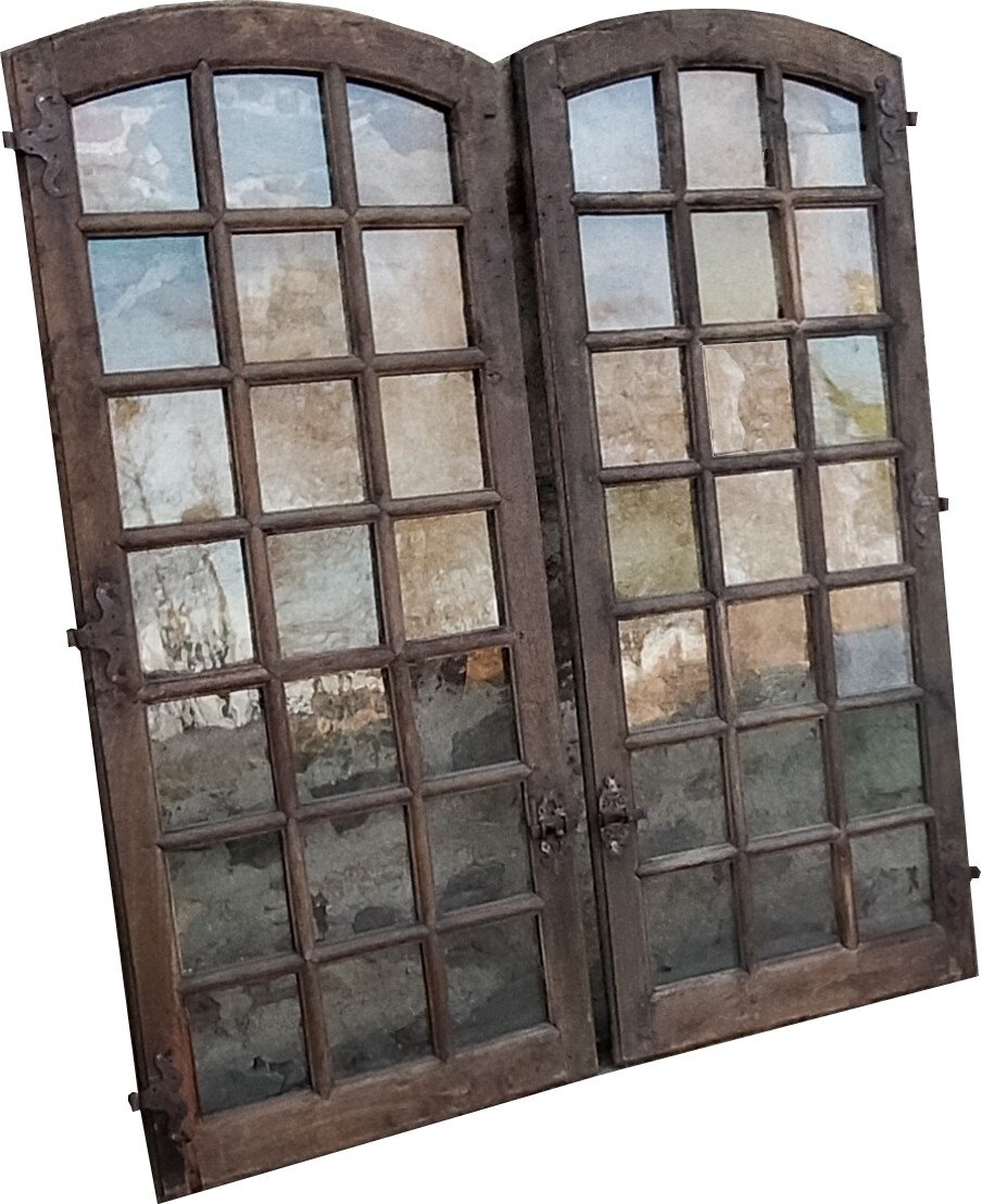 Pair Of Old 17th Century Oak Window Door Showcase Library Doors Woodwork-photo-2