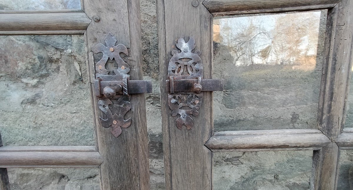 Pair Of Old 17th Century Oak Window Door Showcase Library Doors Woodwork-photo-4