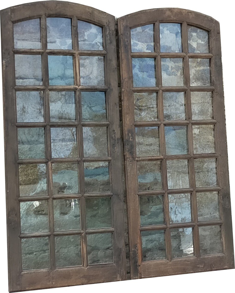 Pair Of Old 17th Century Oak Window Door Showcase Library Doors Woodwork-photo-1