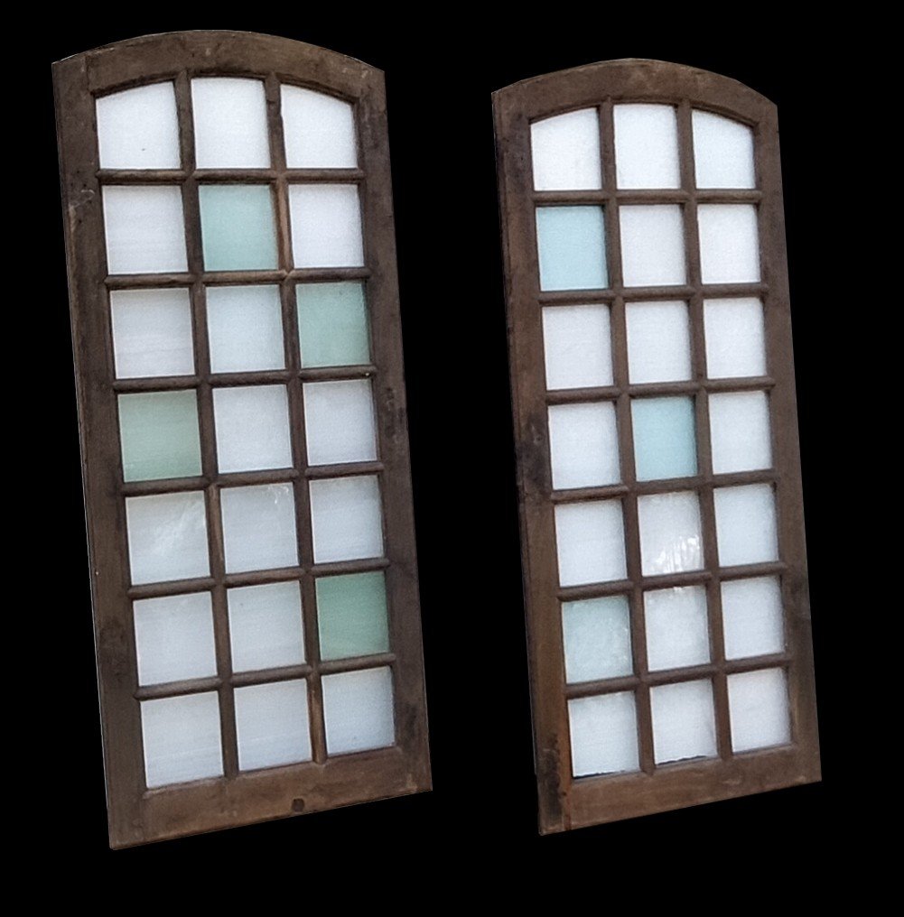 Pair Of Old 17th Century Oak Window Door Showcase Library Doors Woodwork-photo-4